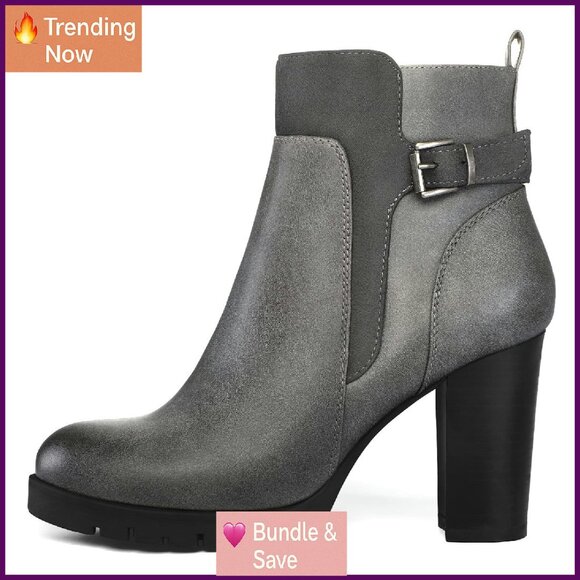 Women's Ankle Boots Chunky Stacked Heel Zipper Booties Wide Sizes